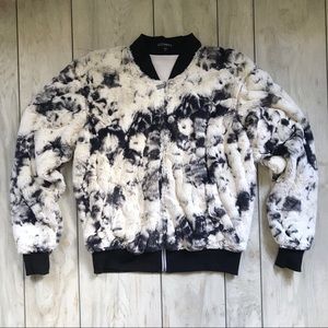 Grey & White Marble Zip Up Vegan Fur Jacket